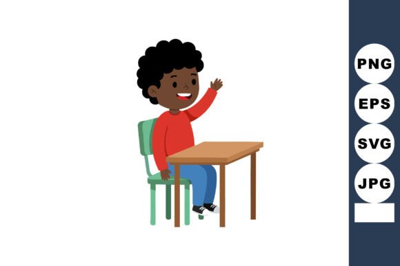 African American Boy Sitting at School D Graphics