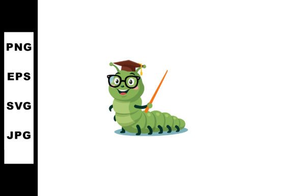 Cartoon Green Caterpillar Teacher with G: Graphics & Illustrations