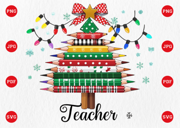 Christmas Pencil Tree Teacher Coquette Graphics