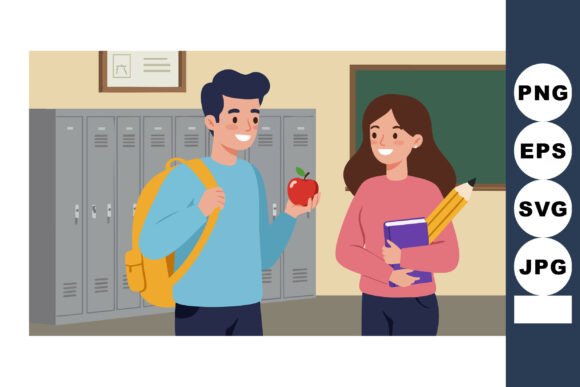 High School Students with Books and Appl Graphics