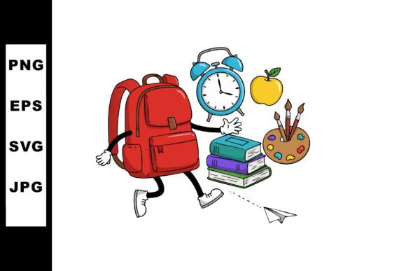 Red Backpack with School Supplies Clock