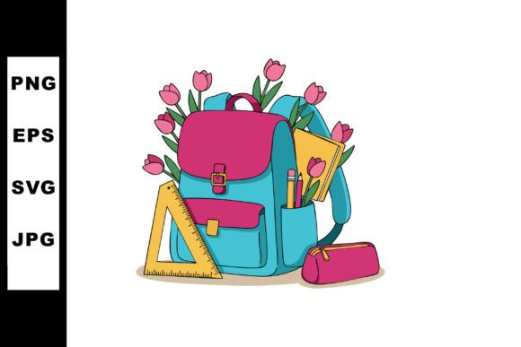 School Backpack with Pink Tulips and Sta Graphics