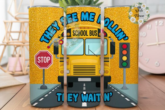School Bus Glitter 20oz Tumbler Wrap Graphics