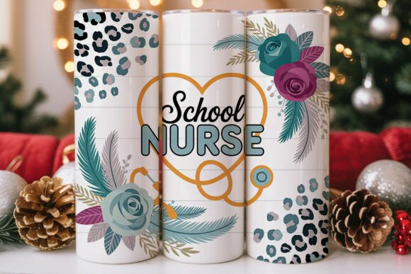 School Nurse Floral Leopard 20oz Tumbler Graphics