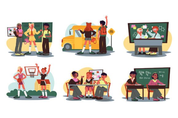 School Pupils Concept Set Graphics