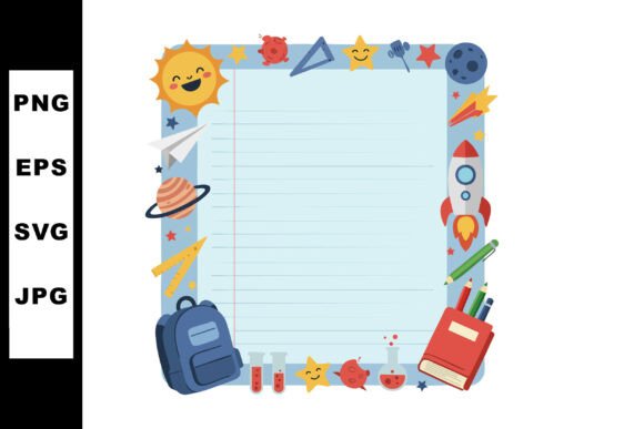 Space Themed School Stationery Frame Wit Graphics