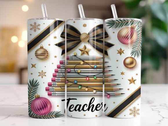 Teacher Christmas 20oz Tumbler Wrap PNG