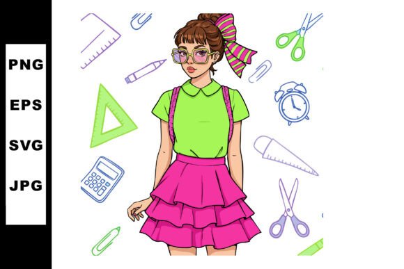 Teen Girl Wearing Green Shirt and Pink S: Graphics and Illustrations